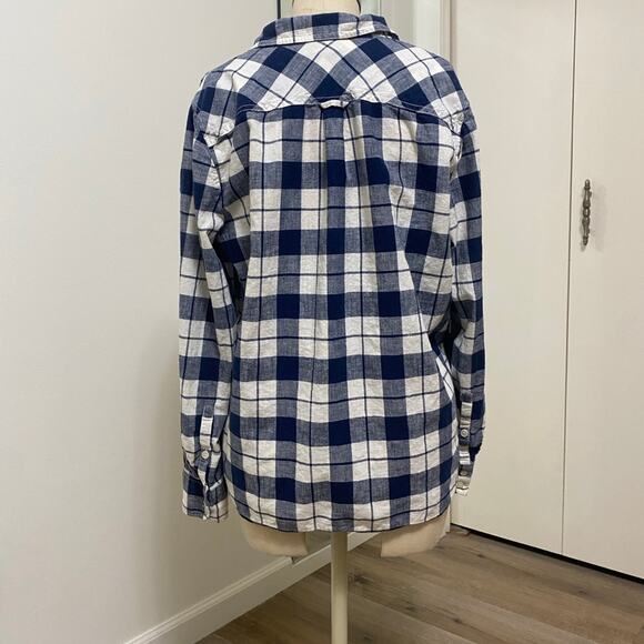 J.Crew Women's Plaid Blue Women Long Sleeve V-Neck Blouse Large - Picture 3 of 6